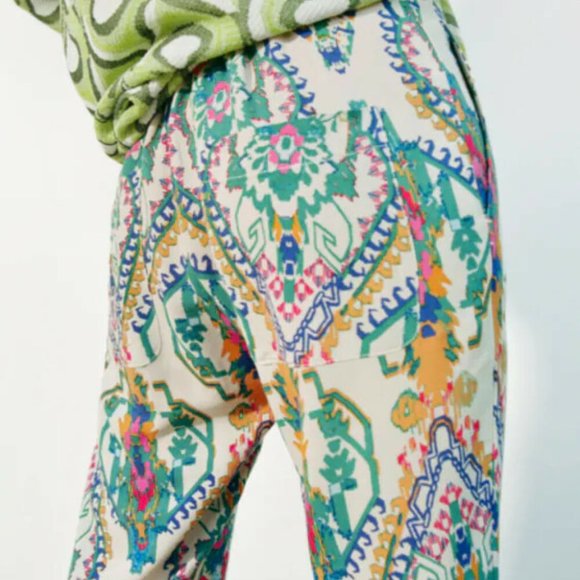 ZARA Boho Printed Flared Wide Leg High Waisted Trousers Pants NWT RRP$109 - Picture 11 of 16